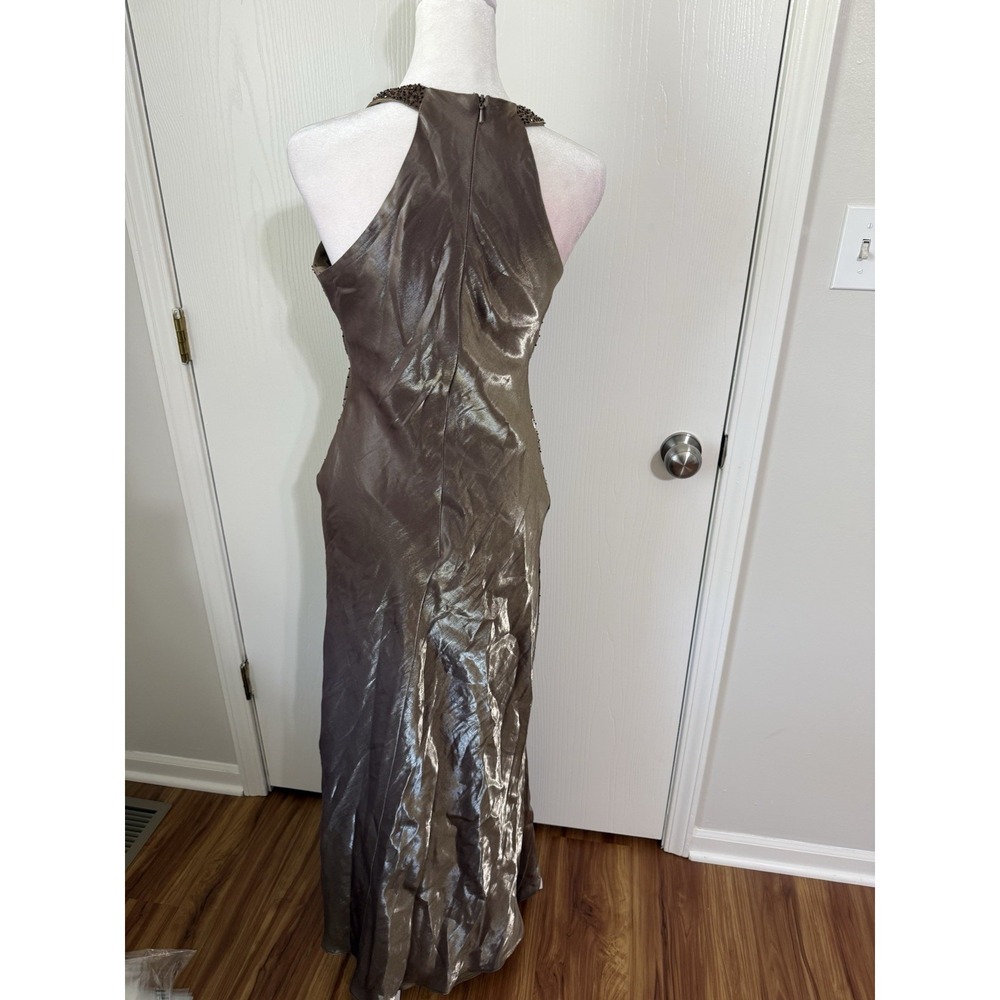 Fairycore Halter Top Sleeveless Vintage Y2K 90s Brown Shimmer Bead Prom Dress 6 - Picture 4 of 11